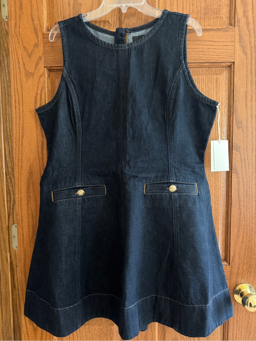 NWT Free Assembly Dark Denim Sleeveless Jumper Dress with pockets. Women Size 14